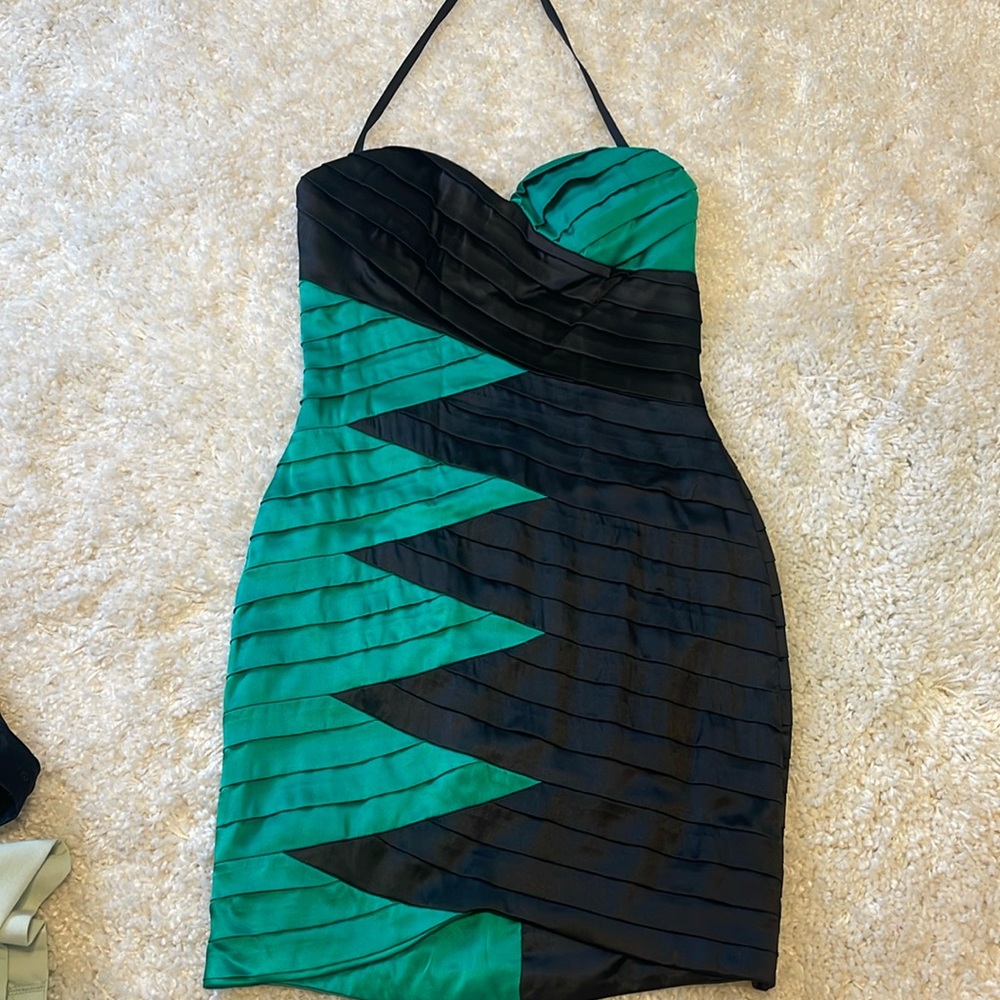 Gorgeous black and green silk strapless dress. Worn 2-3 times.